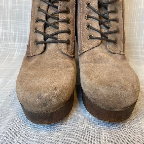 Eric Michael Brown Suede Lace Up Zip Platform Heel Boots Booties Womens 7.5 - Picture 7 of 9